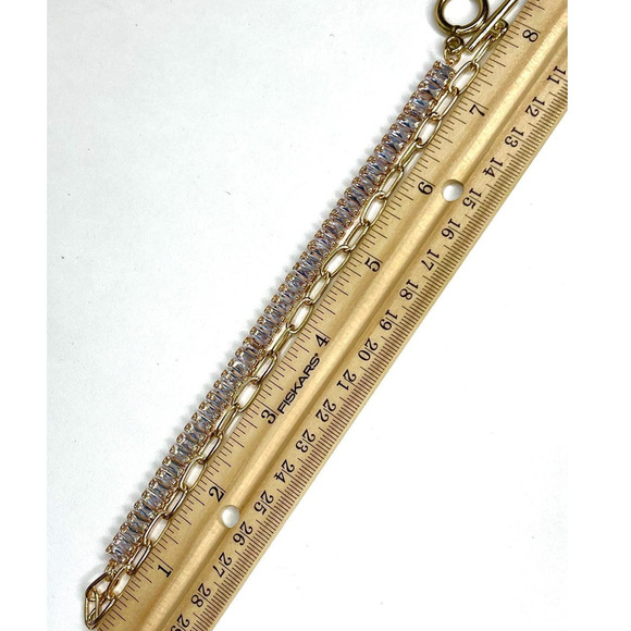 Collar Necklace 16” Paperclip Chain Gold Clear C Z O26 - Picture 6 of 14